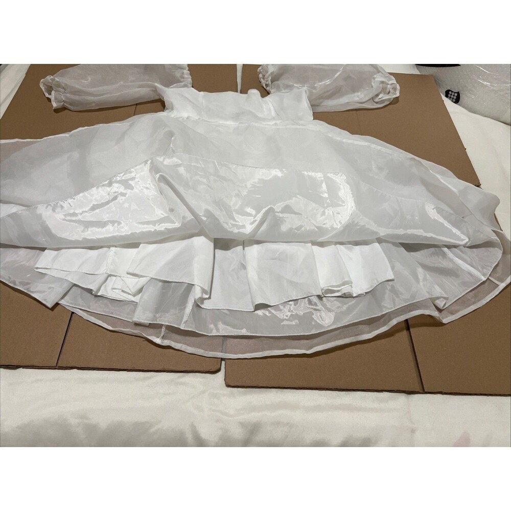 White Sheer Babydoll Layered Poof Dress Cottagecore Coquette Sz S  Fairycore - Picture 4 of 7